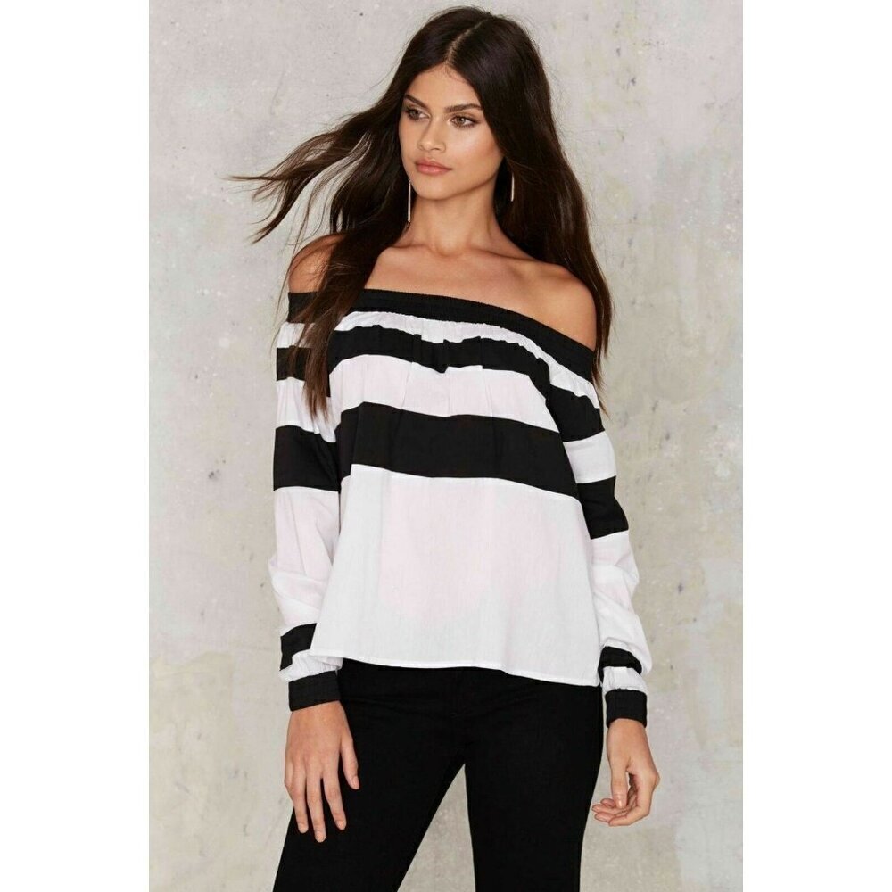 Love + Harmony Nasty Gal Down the Line off the Shoulders Striped Top Size S